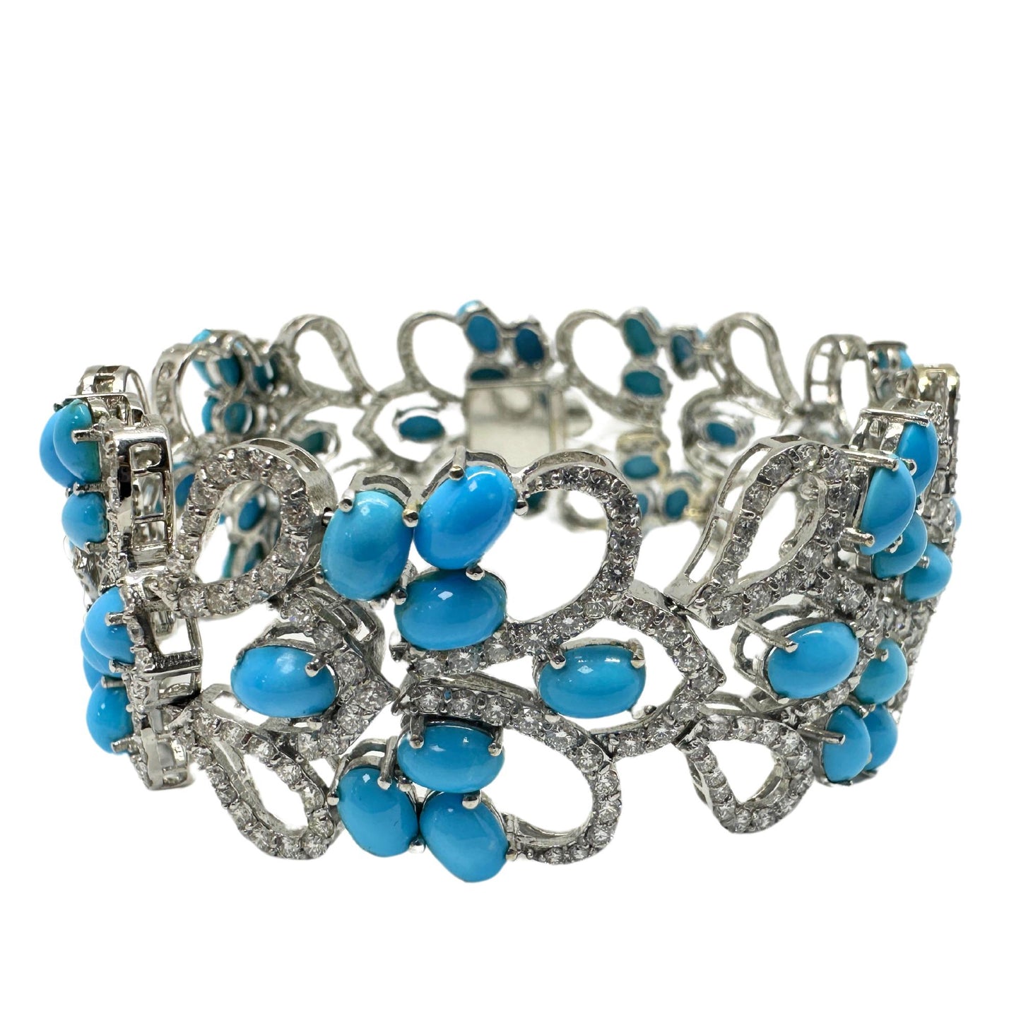 18K White Gold Diamond and Persian Turquoise Bracelet