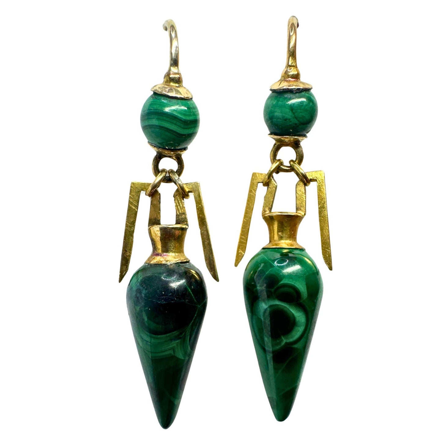 14k Victorian Green Malachite Earrings