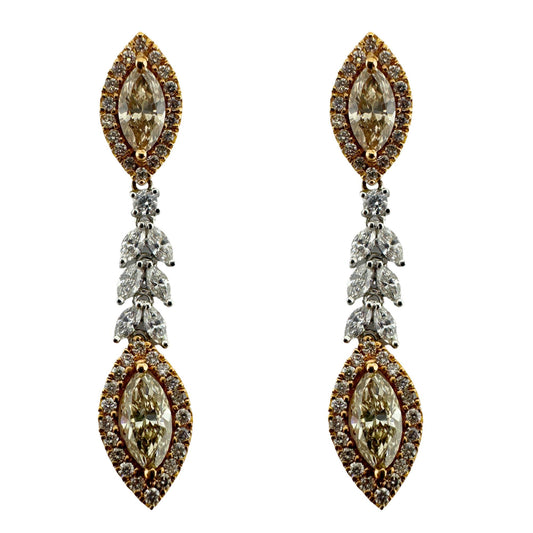 18K White and Yellow Gold Marquise Diamond Drop Earrings