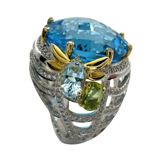 18k Diamond and Multi Colored Stone Cocktail Ring