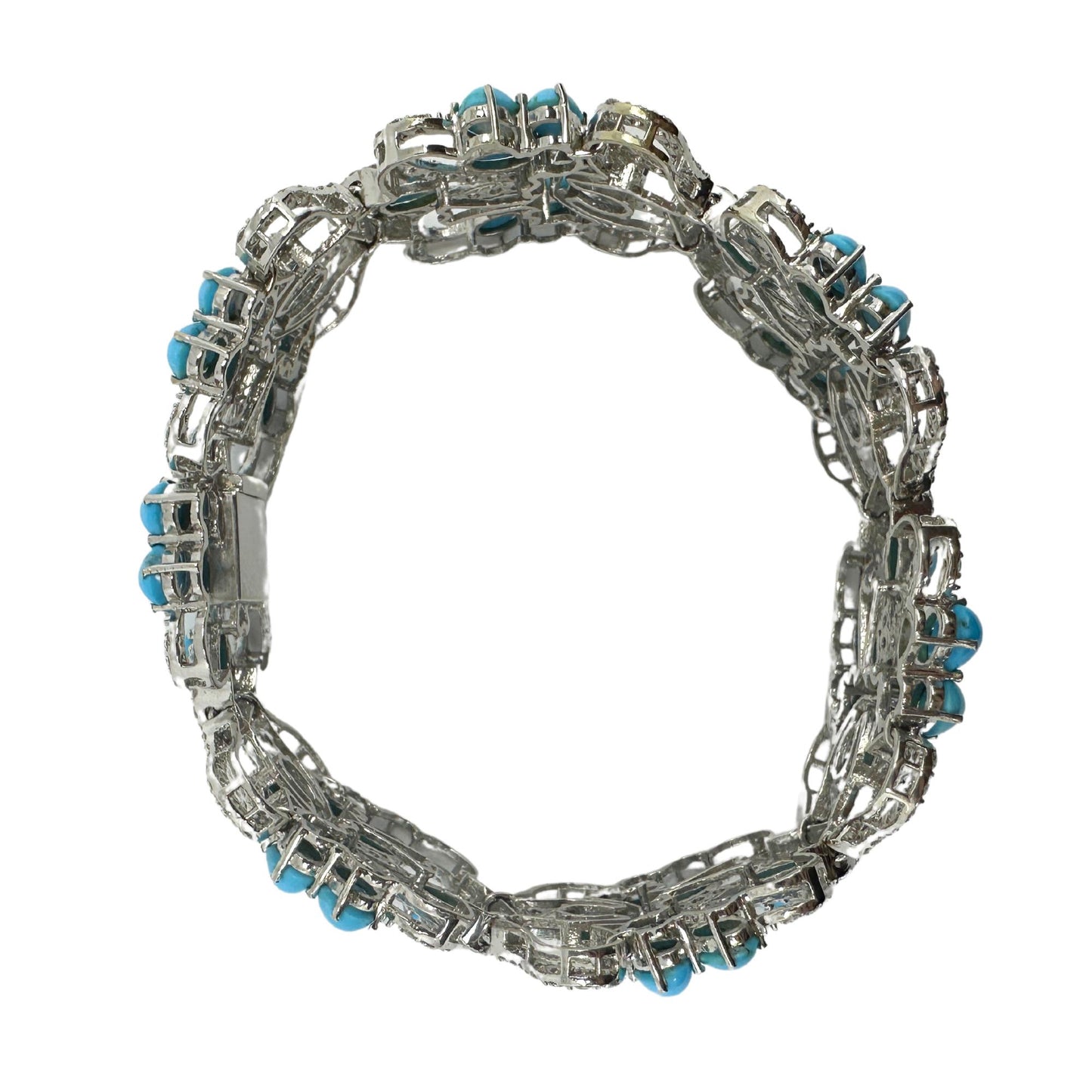 18K White Gold Diamond and Persian Turquoise Bracelet