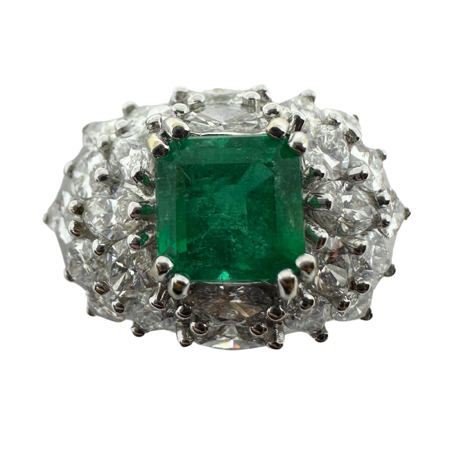 18k White Gold Marquise Cut Diamond and Emerald Ring