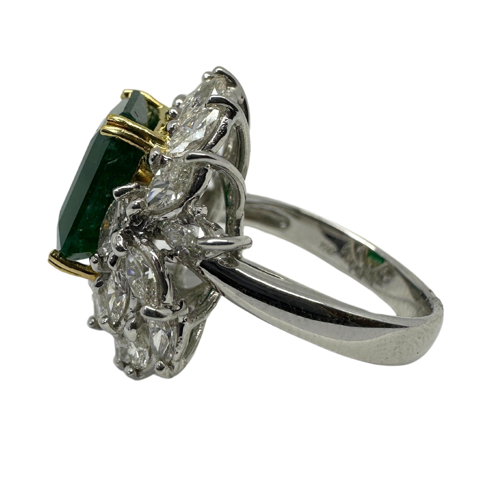 18k White Gold Marquise Diamond and Emerald Ring