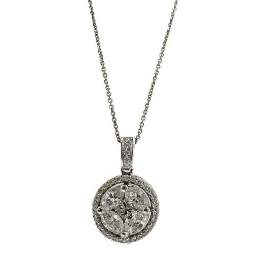 14K White Gold Diamond Pendant Necklace with Chain