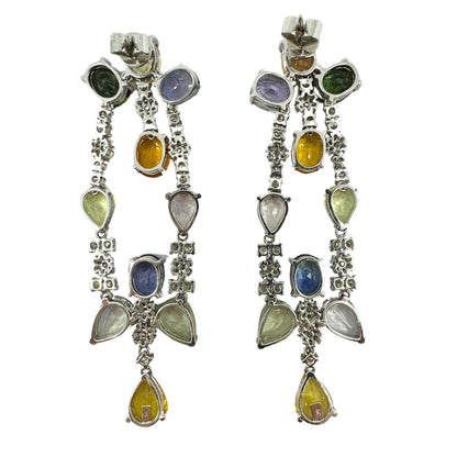 18k White Gold Multicolor Sapphire Drop Earrings