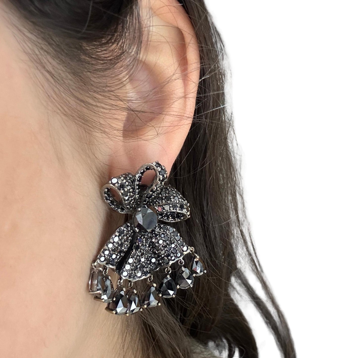 18K Pear Cut Black Diamond Earrings