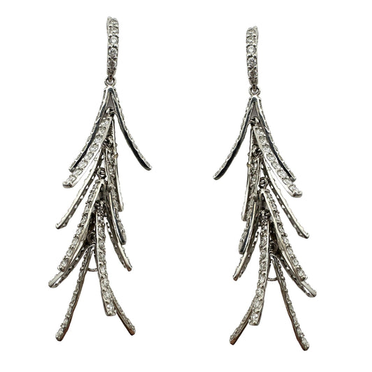 18K White Gold Diamond Tree Drop Earrings