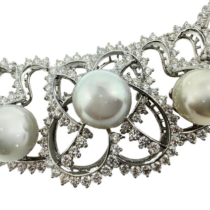 18K White Gold Diamond and Pearl Choker Necklace