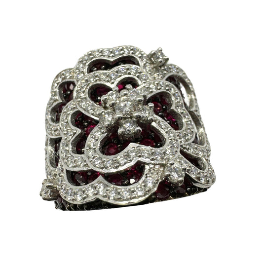 18K White Gold Diamond and Ruby Wide Band Ring