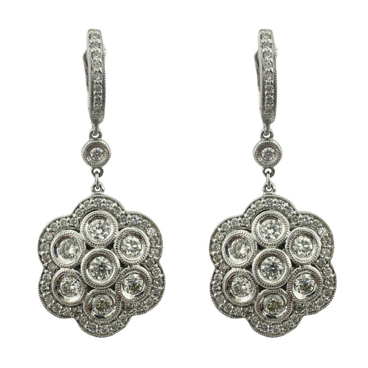 14K White Gold Diamond Flower Earrings