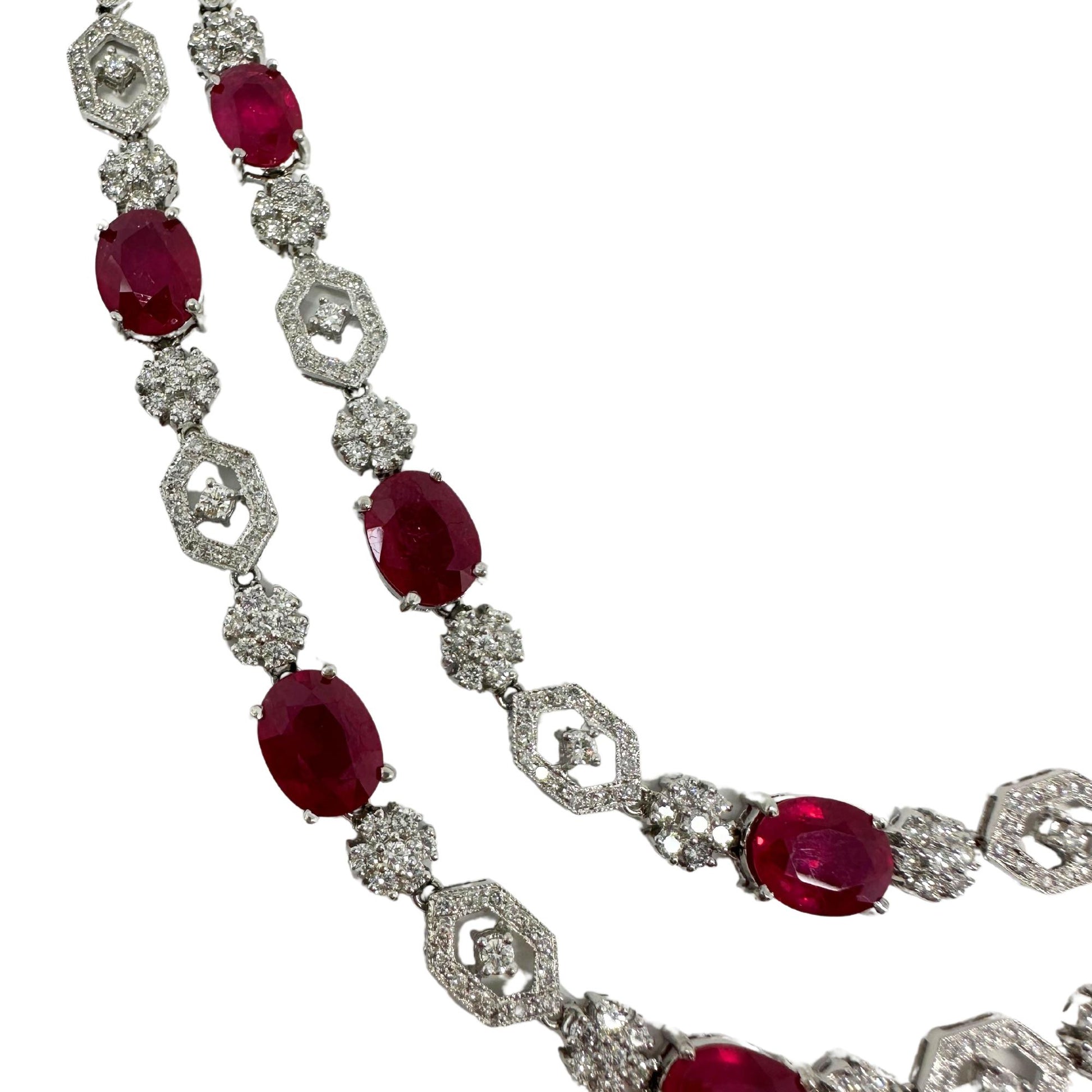 18K White Gold Diamond and African Ruby Necklace