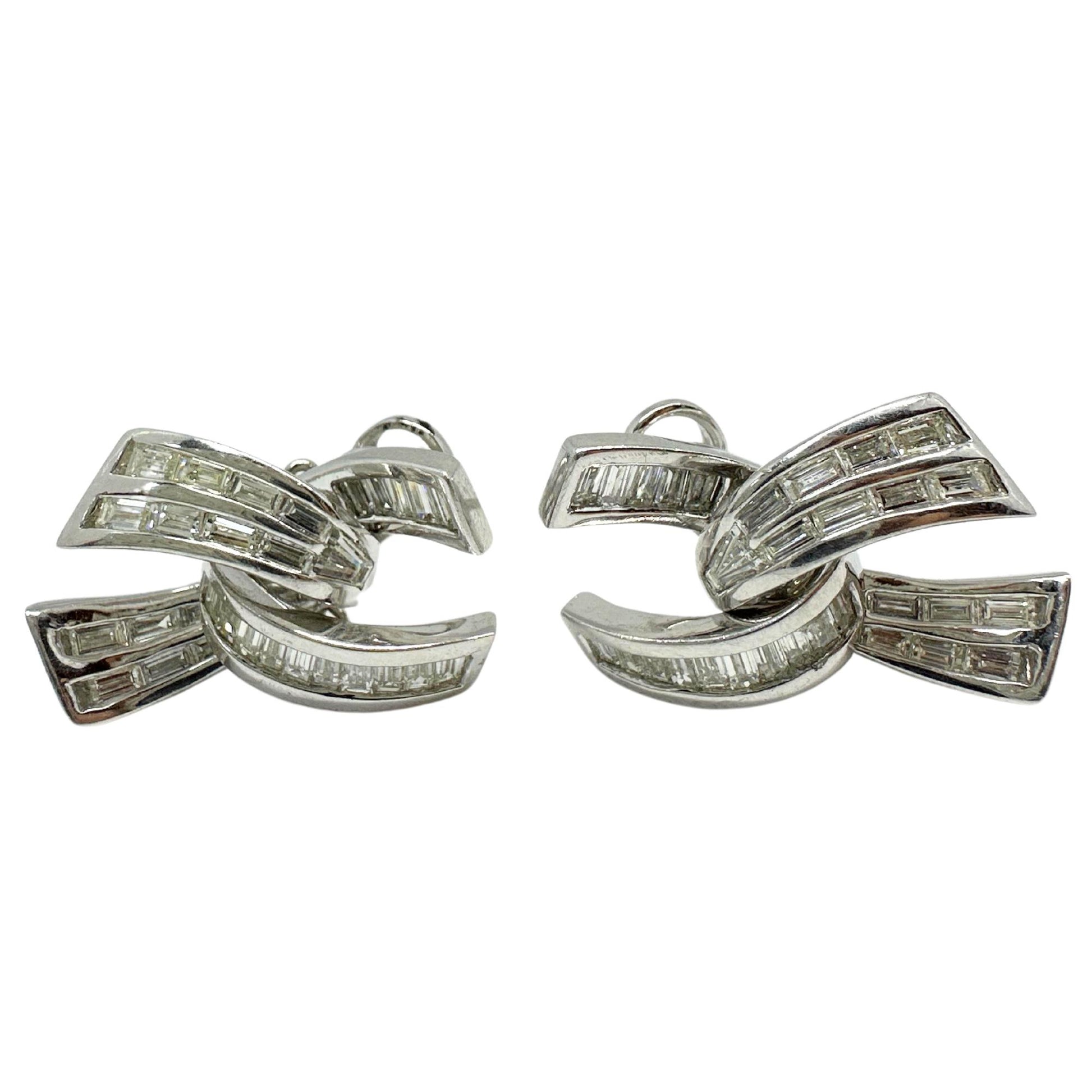 Platinum Baguette Cut Diamond Earrings