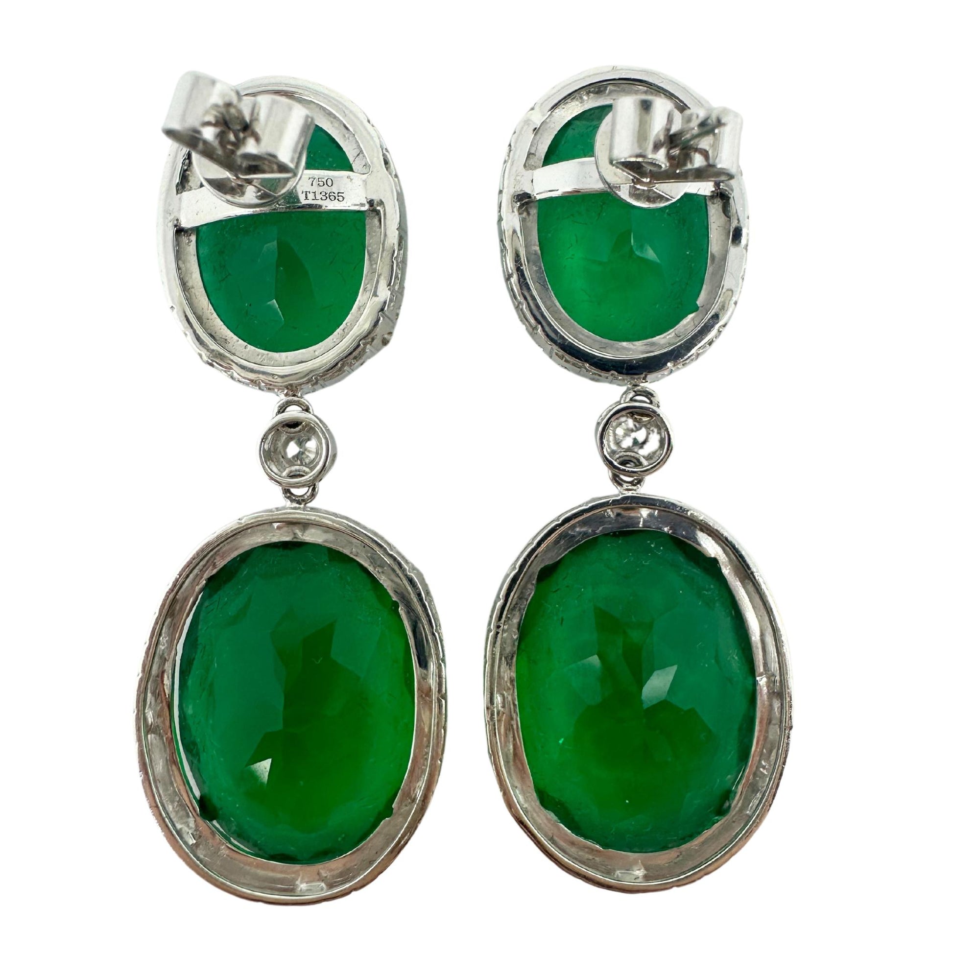 18K White Gold Diamond and Green Quartz Drop Earrings