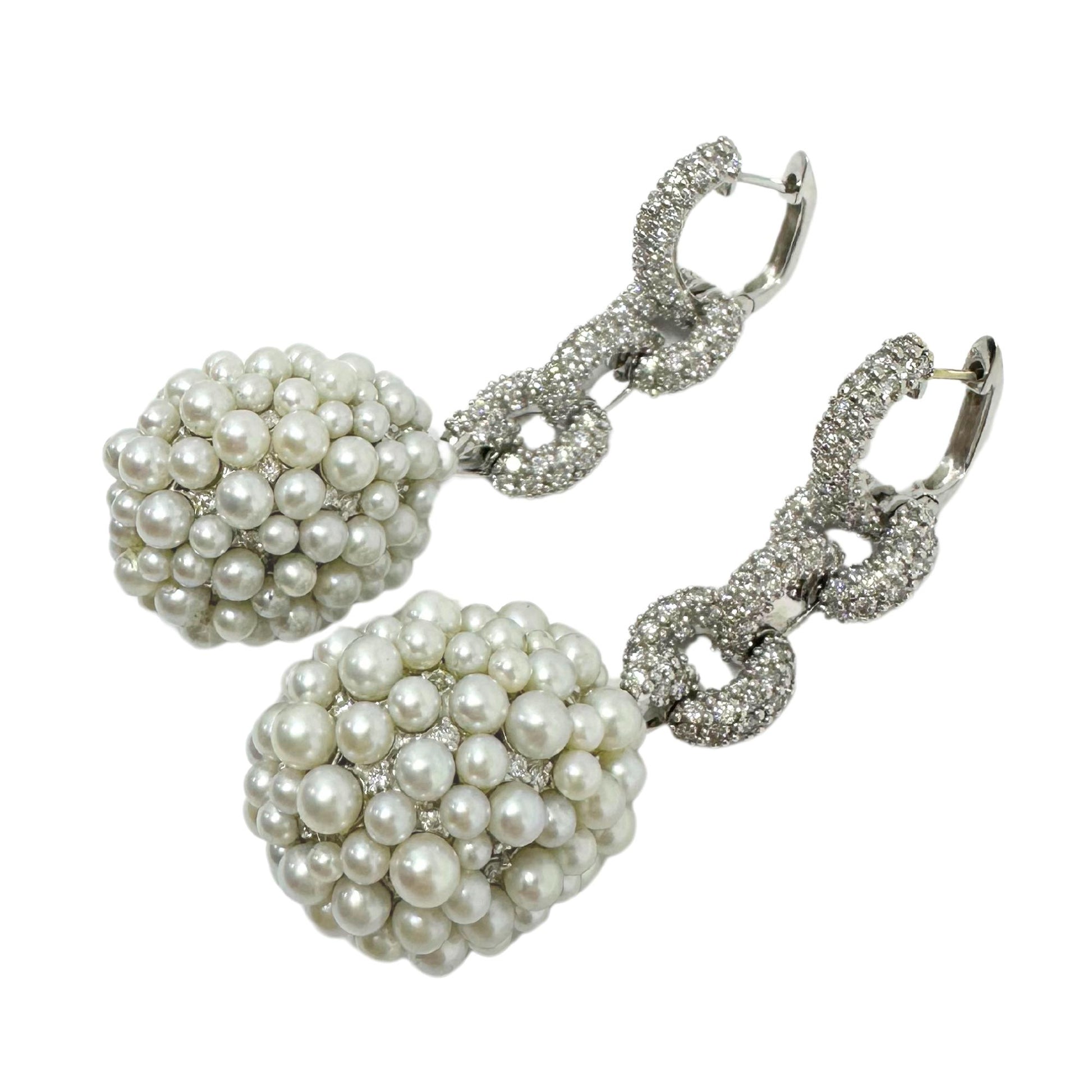 18K White Gold Diamond and Pearl Drop Earrings