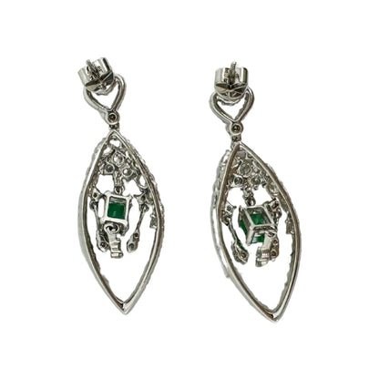 18K White Gold Diamond and Emerald Drop Earrings