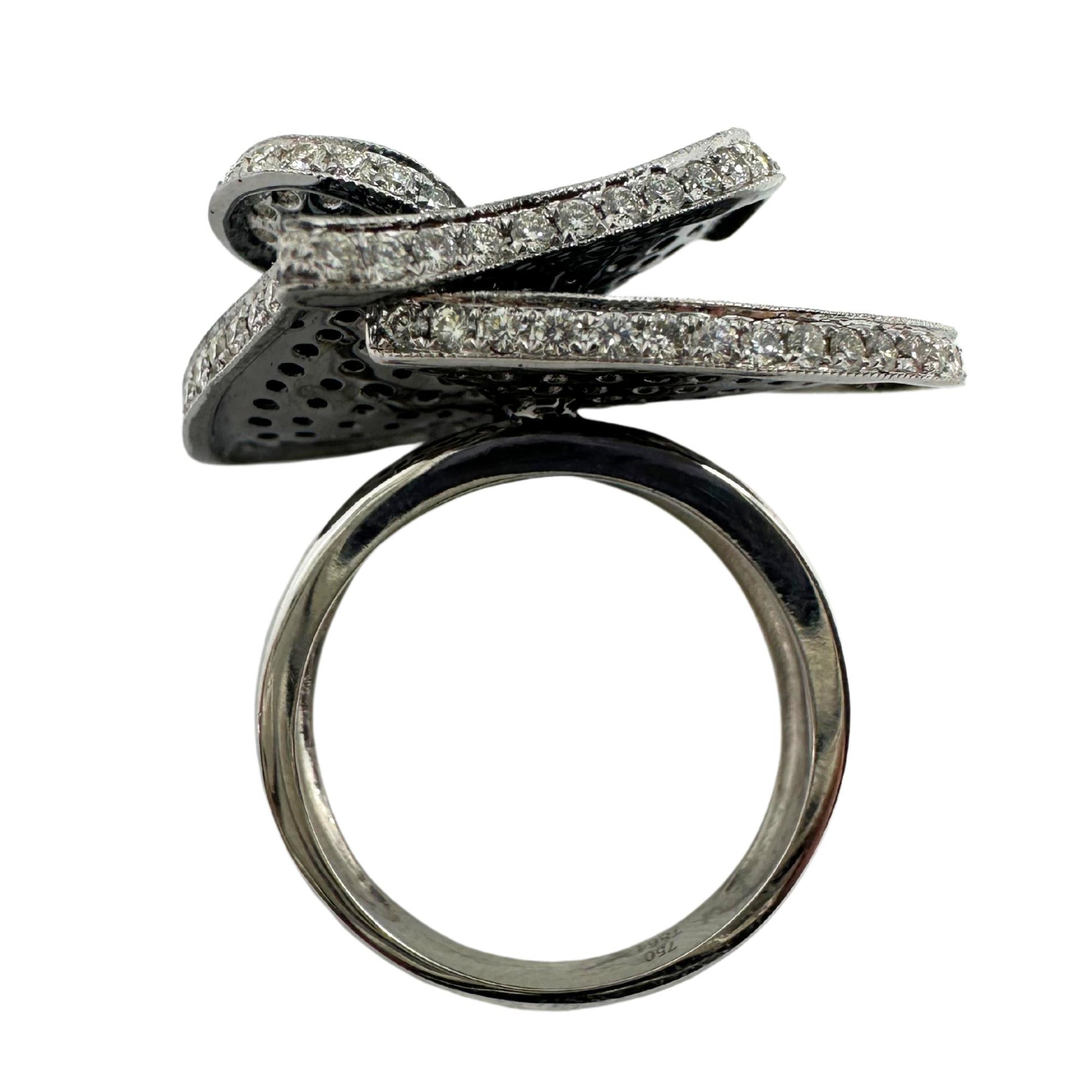 18K White Gold White and Black Diamond Heart Cocktail Ring