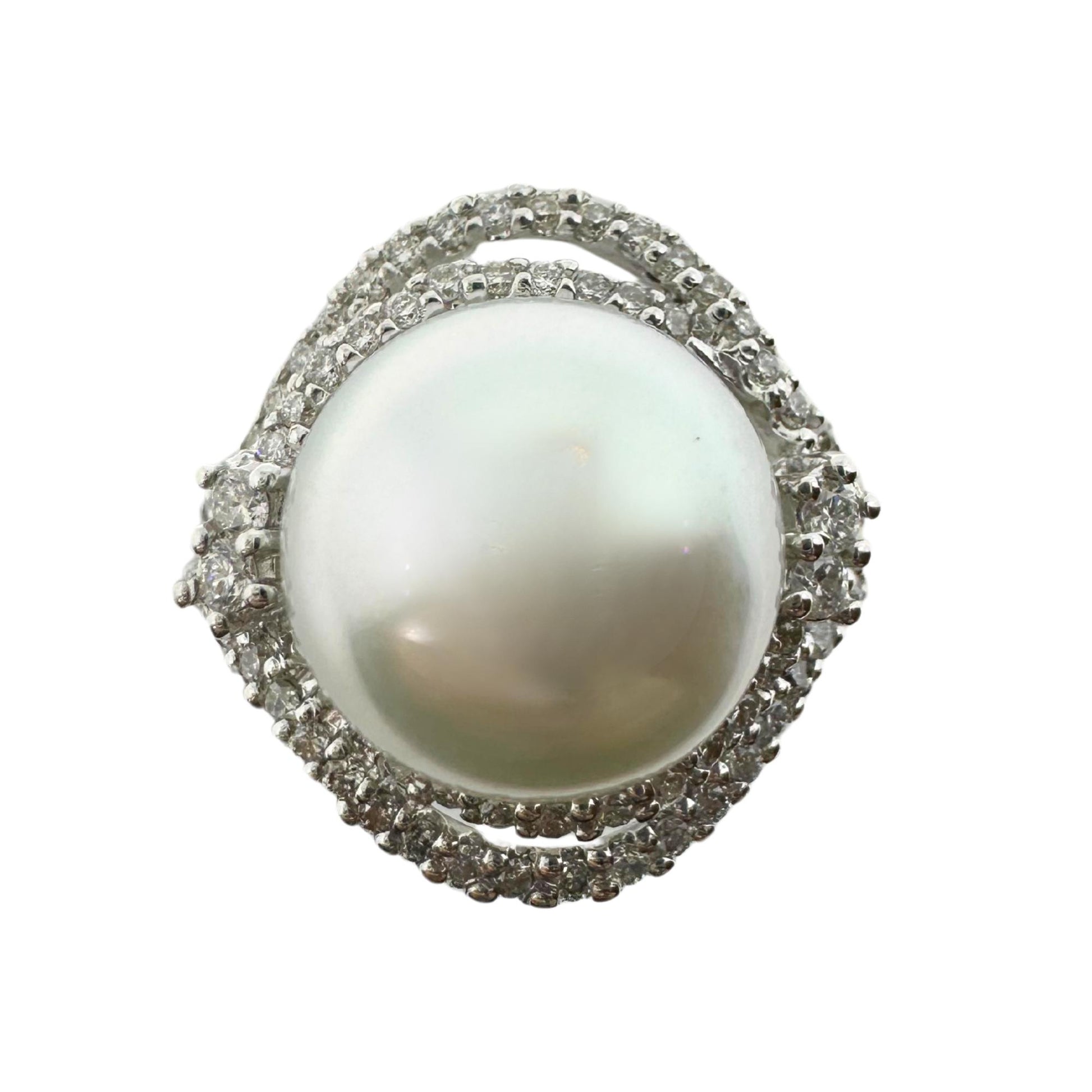 18K White Gold Diamond and Pearl Ring