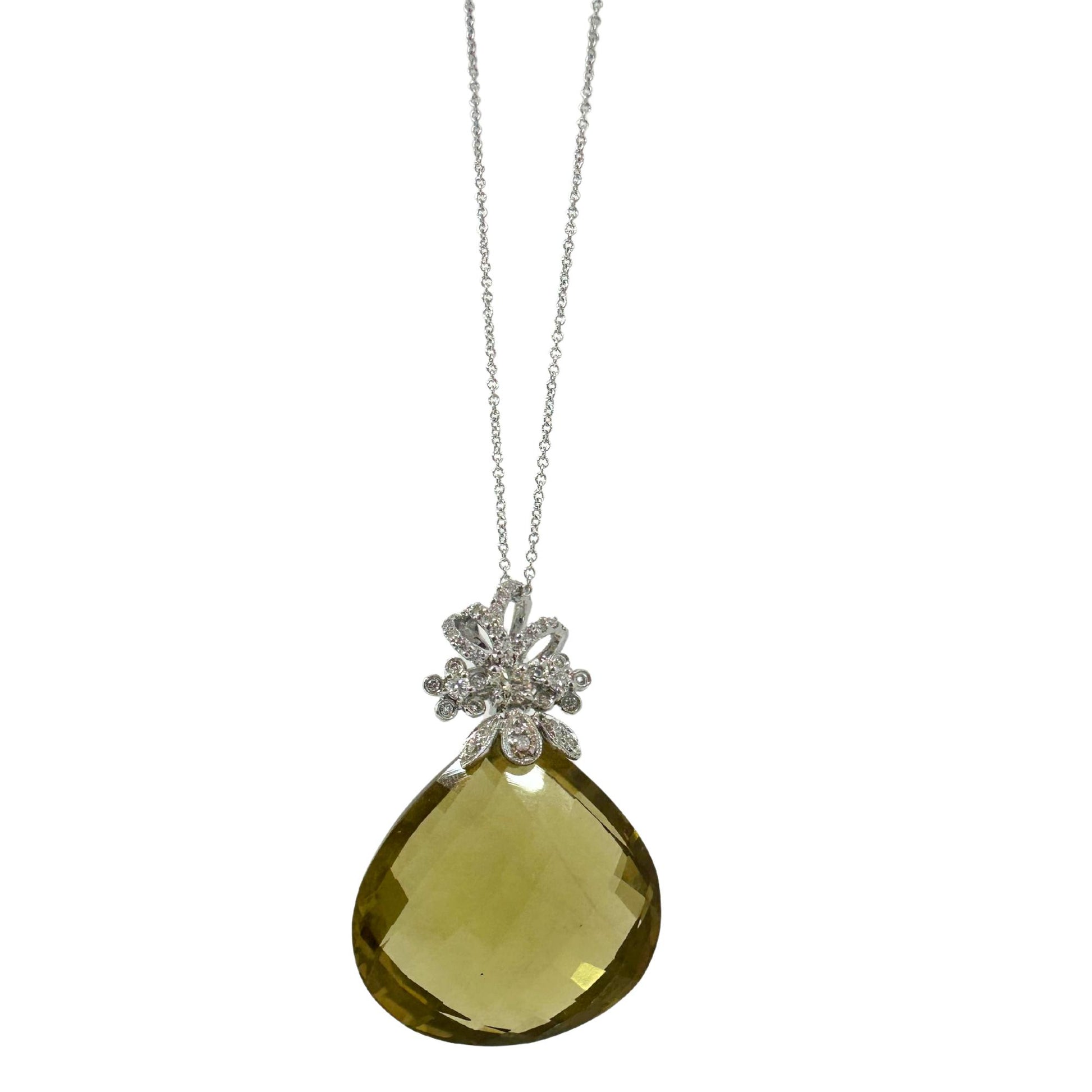 18K White Gold Diamond and Smoky Topaz Pendant Necklace