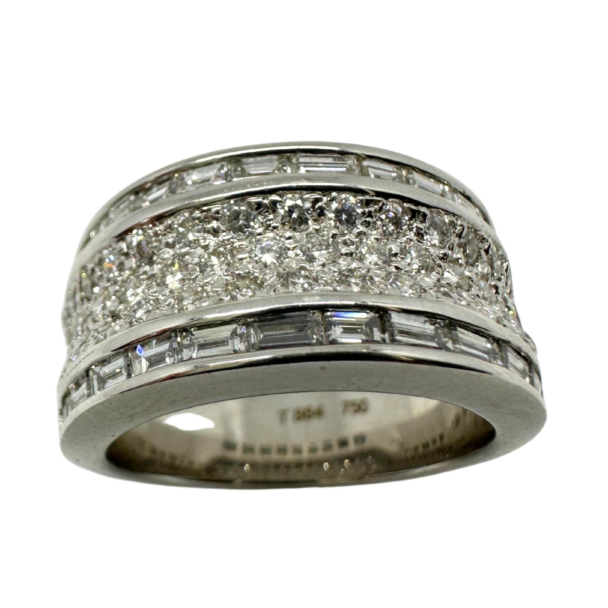 18K White Gold Baguette Cut Diamond Wide Band Ring
