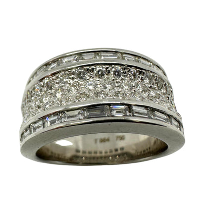 18K White Gold Baguette Cut Diamond Wide Band Ring