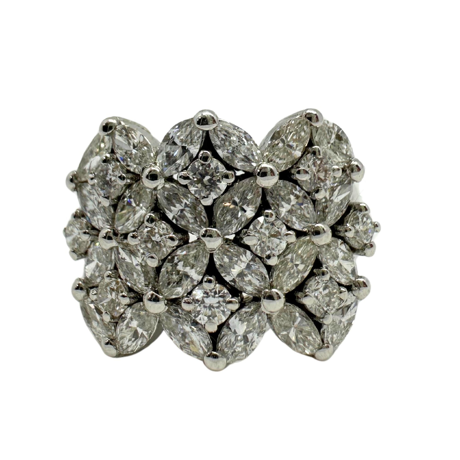 18K White Gold Marquise Cut Diamond Wide Band Ring