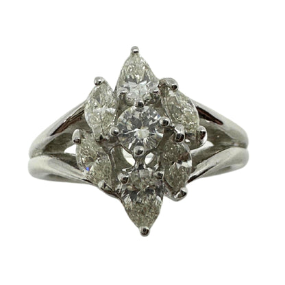 18K White Gold Marquise and Pear Cut Diamond Ring