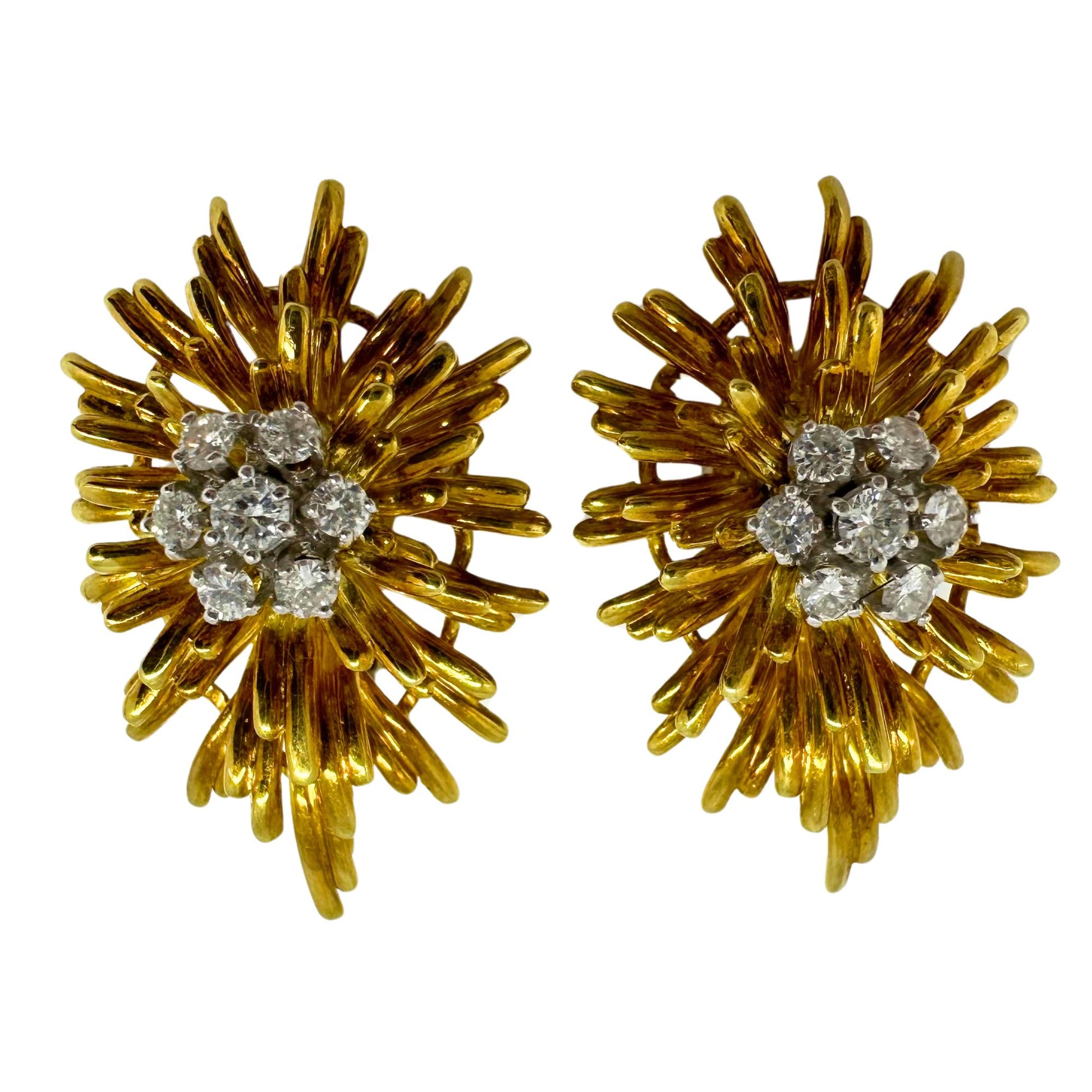 En Tremblant Estate 18K Yellow Gold Diamond Starburst Ear-Clips