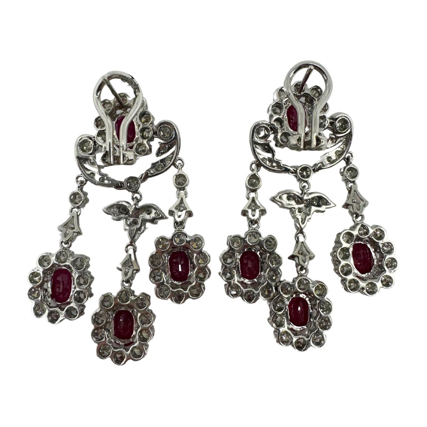 18K White Gold 7.88 Carat Oval Cut Ruby and Diamond Drop Earrings