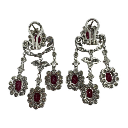 18K White Gold 7.88 Carat Oval Cut Ruby and Diamond Drop Earrings