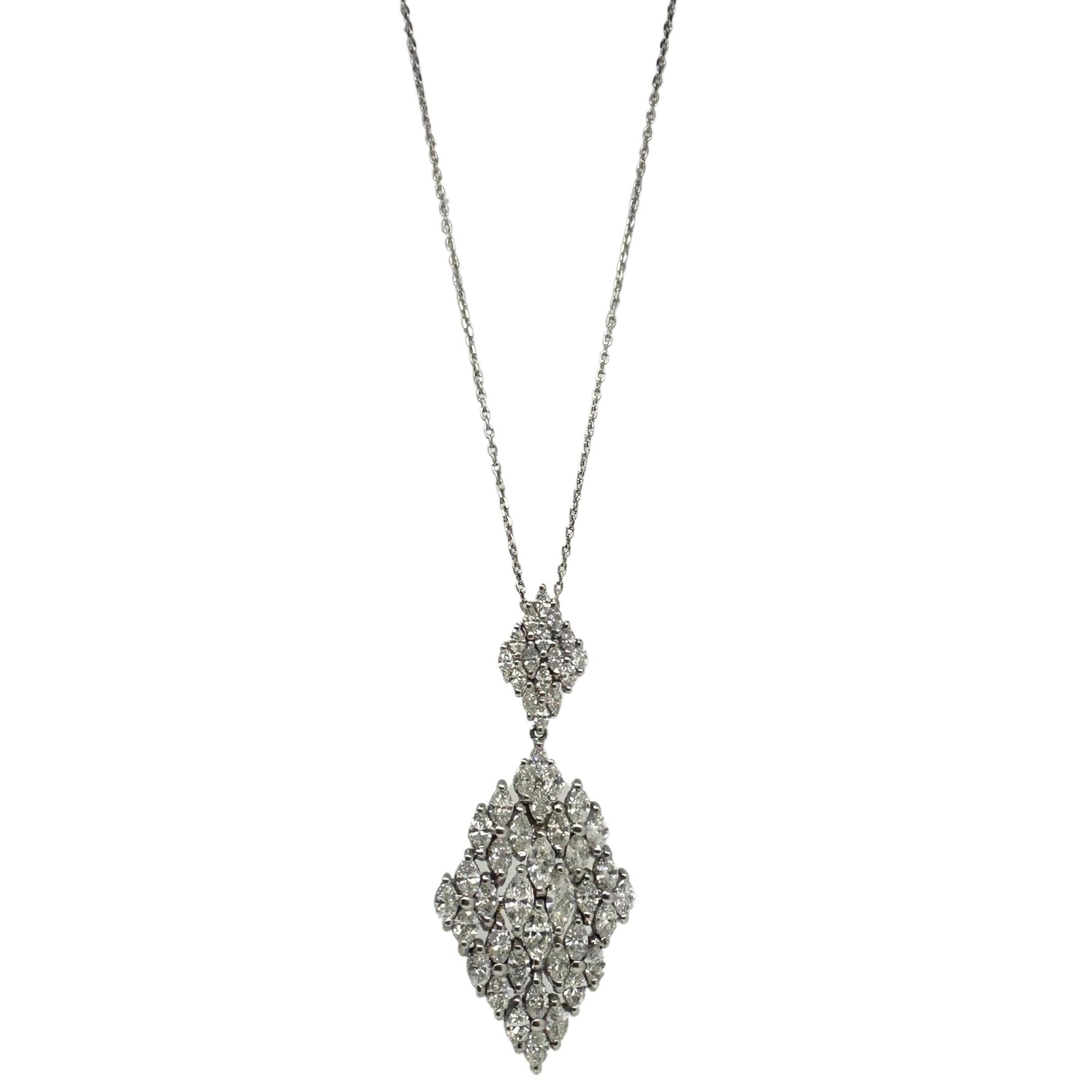 18K White Gold Marquise Cut Diamond Pendant Necklace