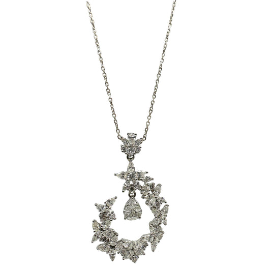 18K White Gold Pear and Marquise Cut Diamond Pendant Necklace