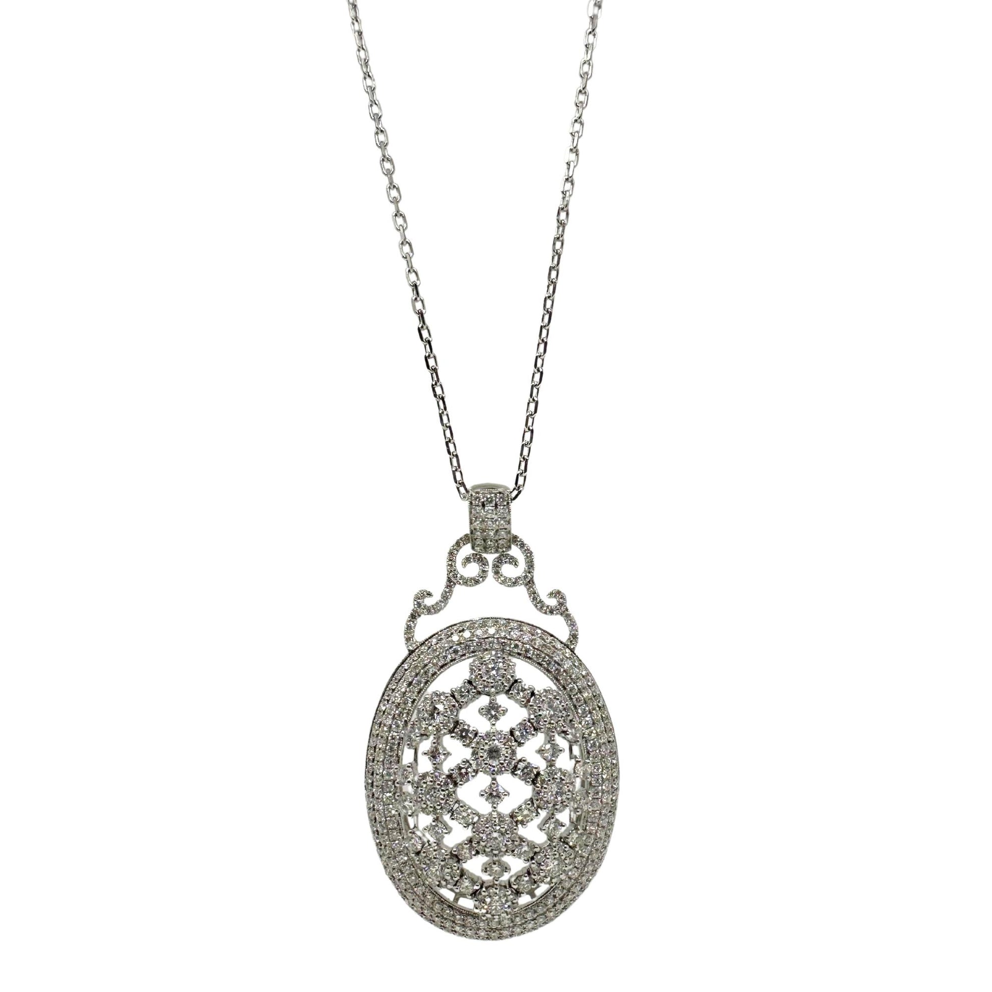 18K White Gold Diamond Dome Pendant Necklace