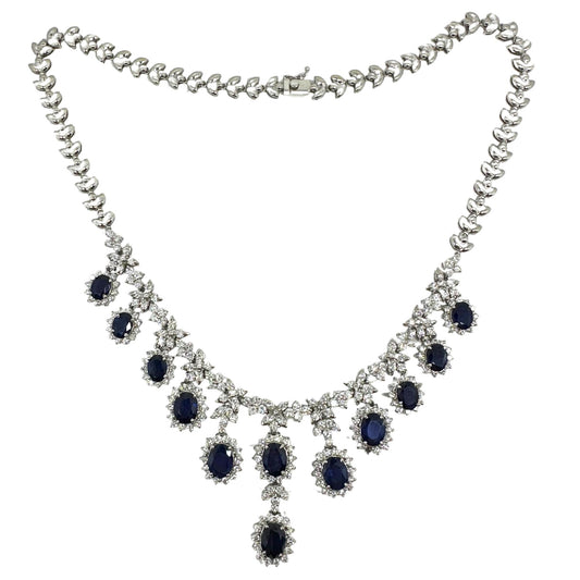 18K White Gold Diamond and Sapphire Necklace