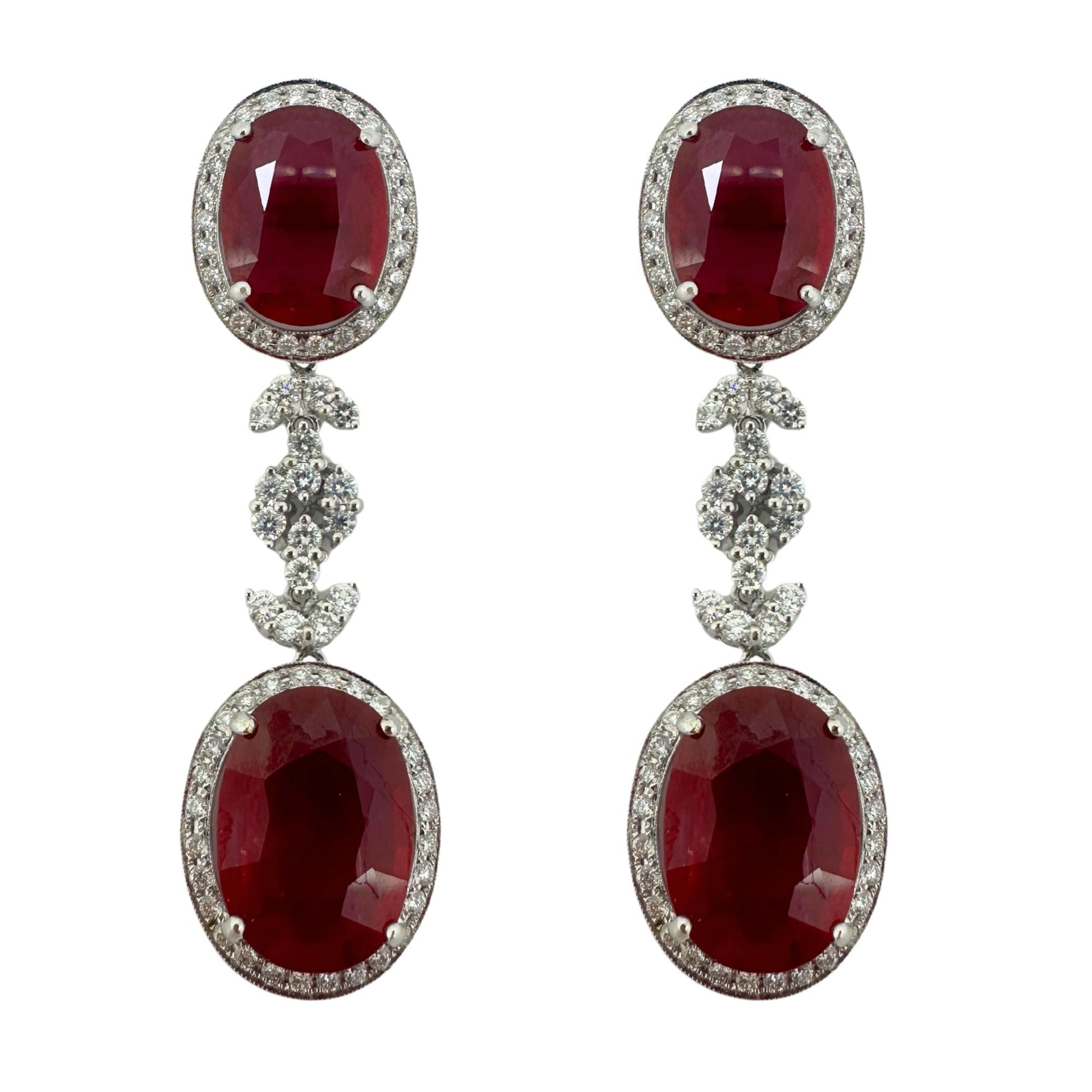 18K White Gold Diamond and African Ruby Drop Earrings