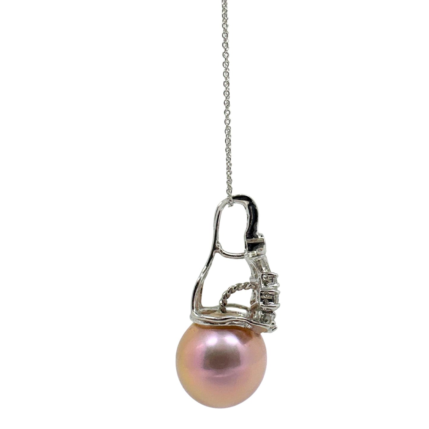 18K White Gold .65ct Diamond and Pink Pearl Pendant Necklace