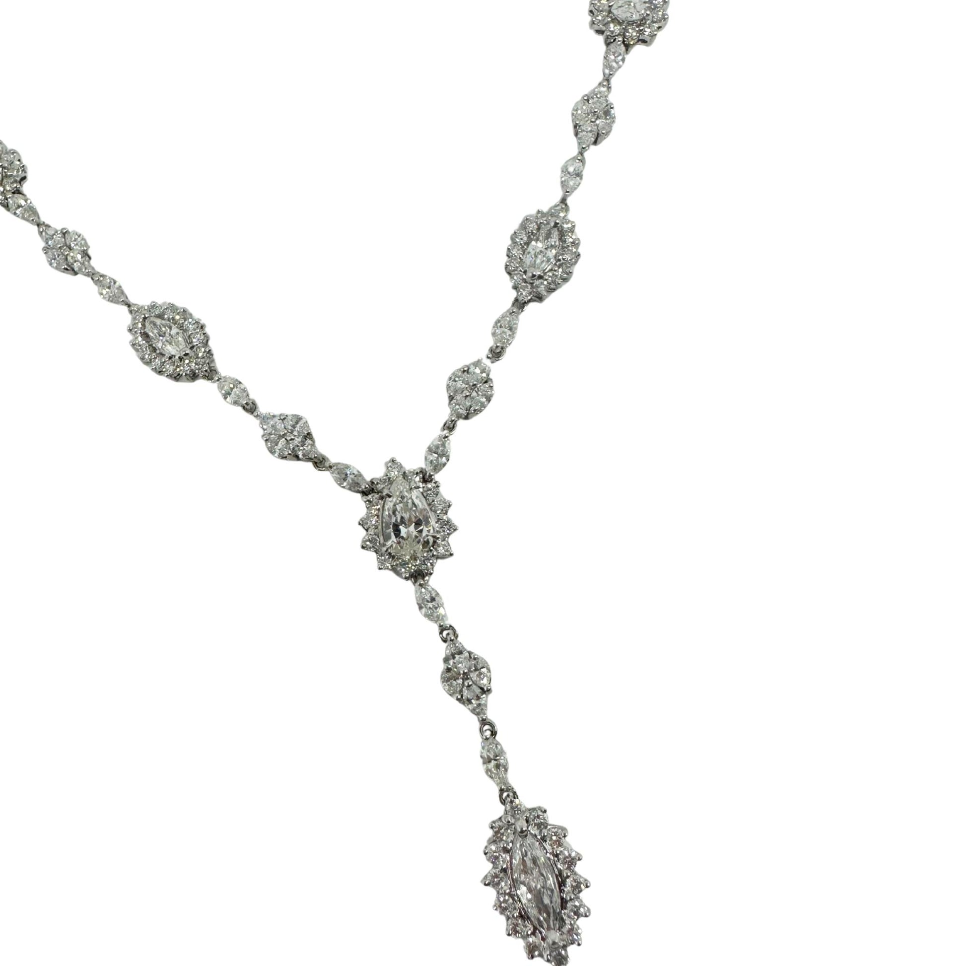 18K White Gold Marquise and Pear Cut Diamond Lariat Necklace