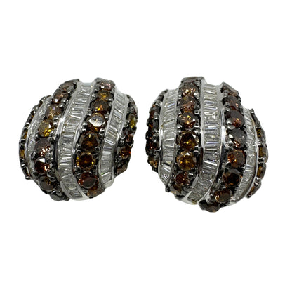 18K White Gold 9.31 Carat Tapered Baguette Cut White and Brown Diamond Earrings