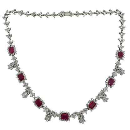 18K White Gold Diamond and Ruby Choker Necklace - 15 inches