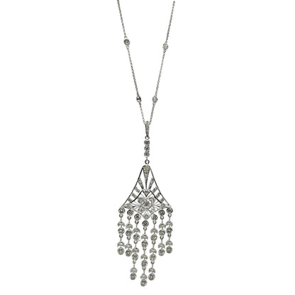 18K White Gold Diamond Pendant Chandelier Necklace