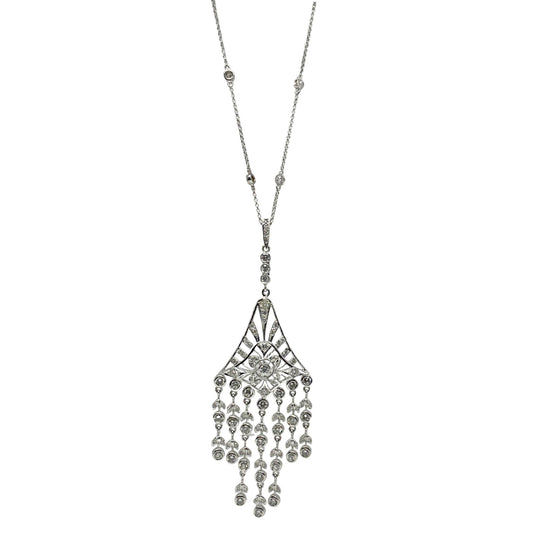 18K White Gold Diamond Pendant Chandelier Necklace