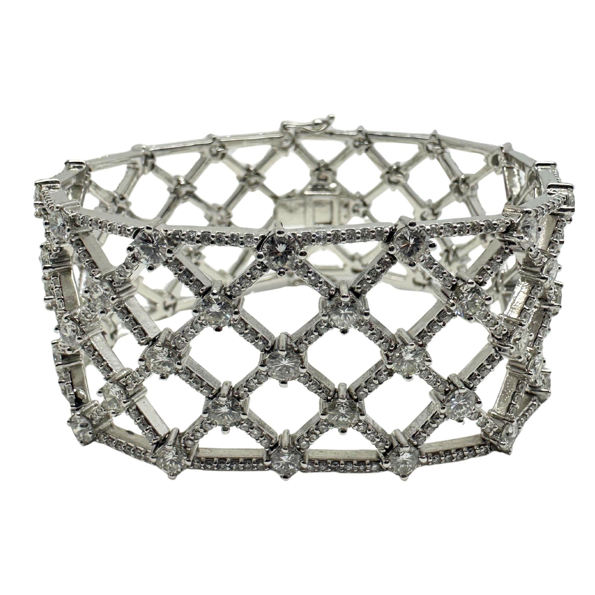 14K White Gold Diamond Lattice Bracelet - 7.25 inches