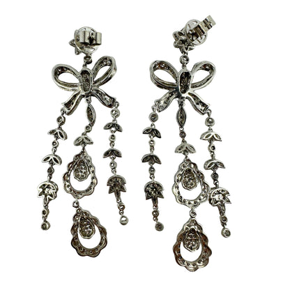 18K White Gold and Silver Top Rose Cut Diamond Drop Earrings
