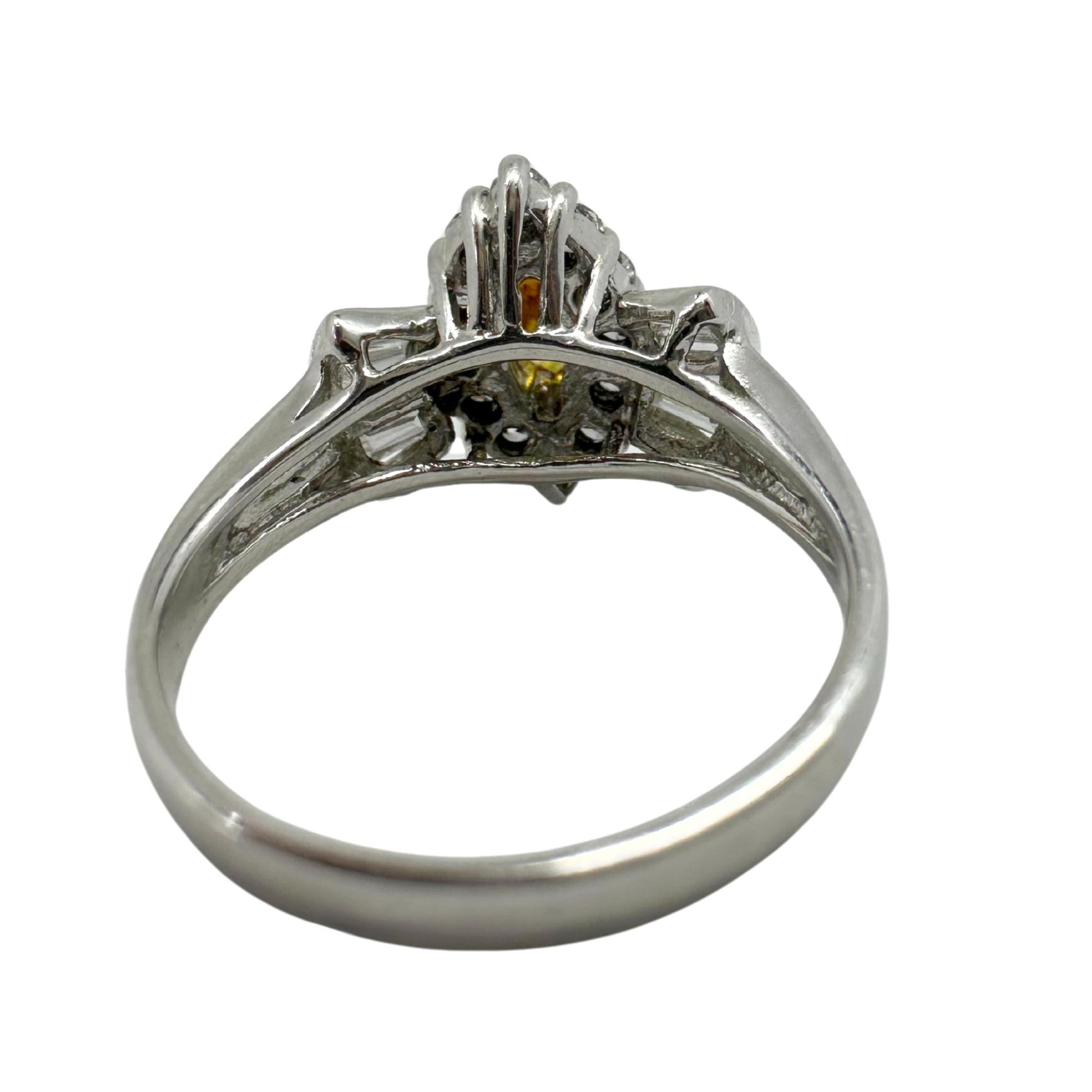 18K White Gold White and Yellow Diamond Navette Ring