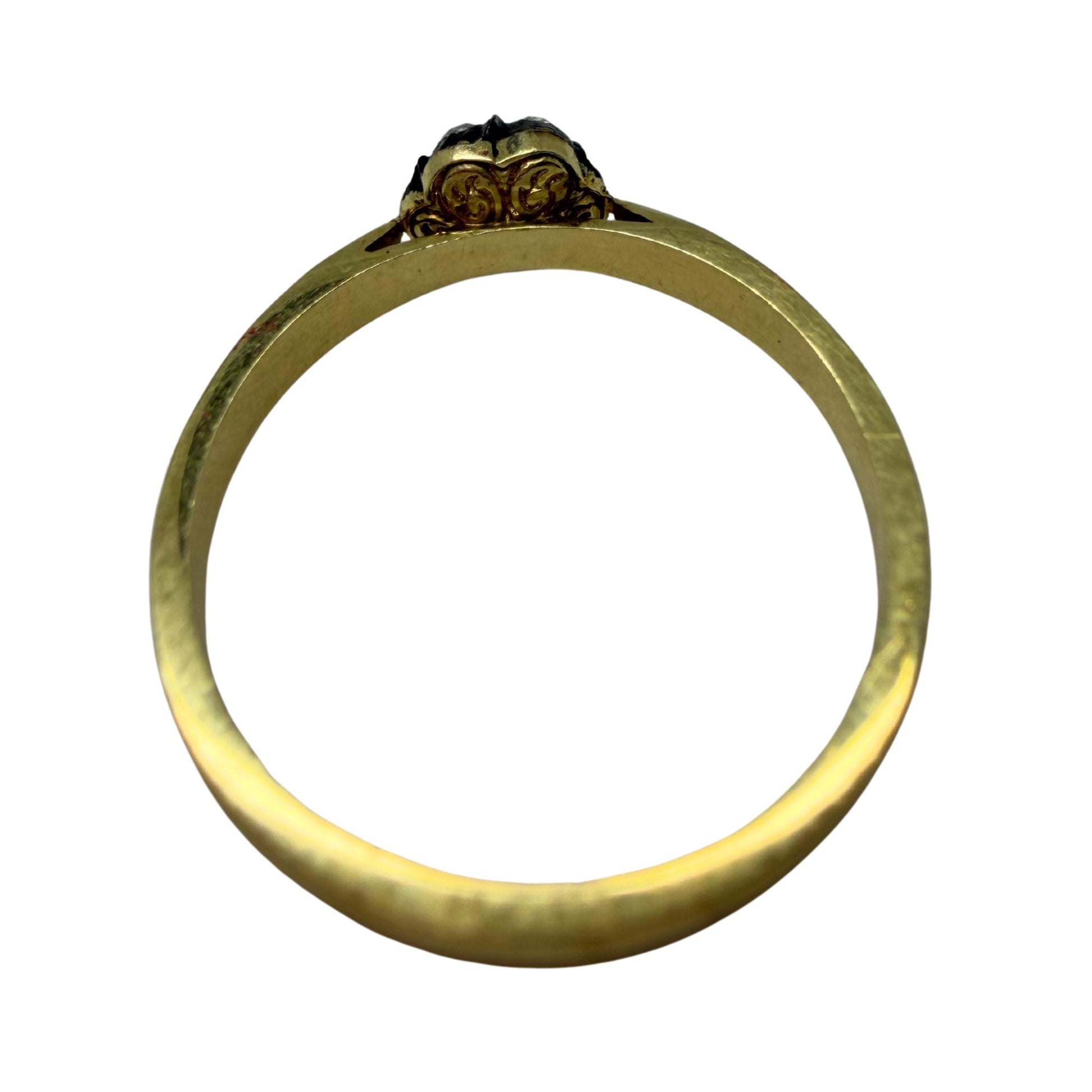 18K Yellow Gold With Silver Top 0.16 Carat Rose Cut Diamond Ring - Size 7.25