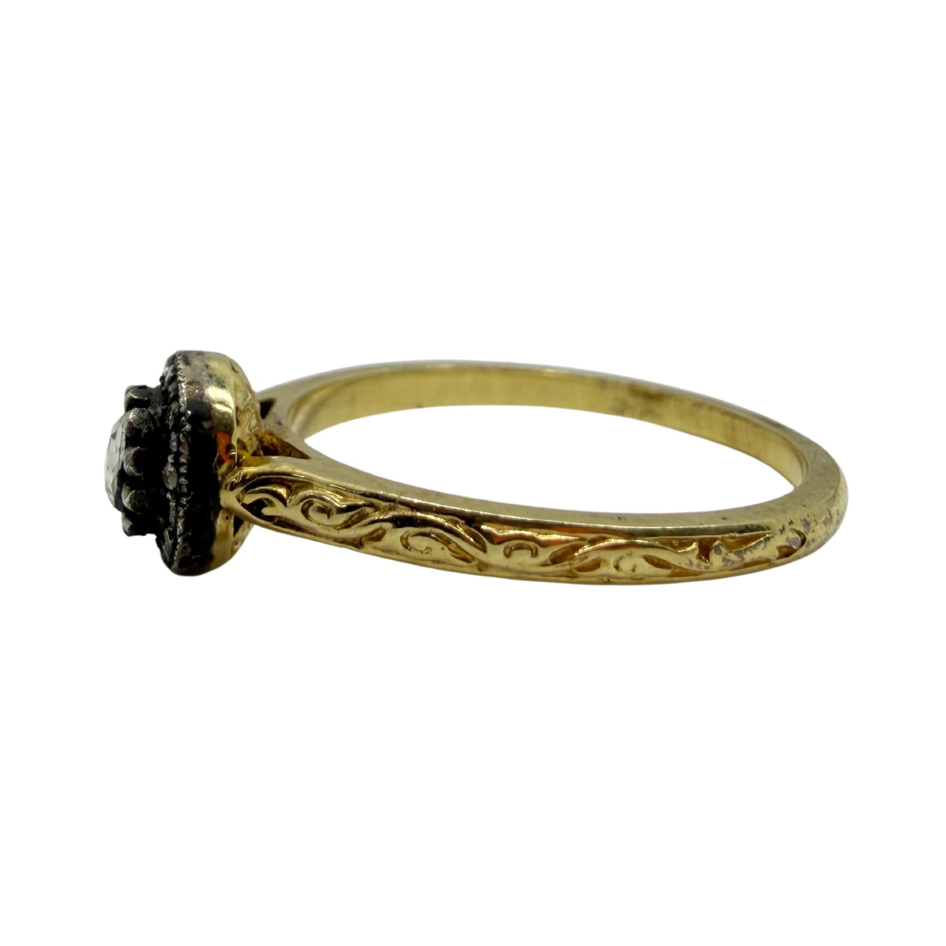 18K Yellow Gold With Silver Top .14 Carat Rose Cut Diamond Ring - Size 7