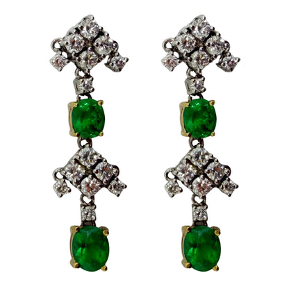 18k White Gold 1.76 Carat Emerald and .78 Carat Diamond Drop Earrings