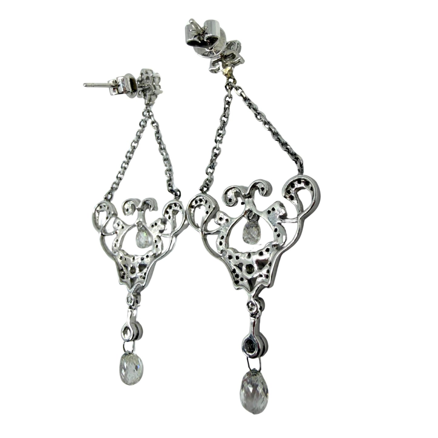 18K White Gold Briolette Diamond Chandelier Drop Earrings