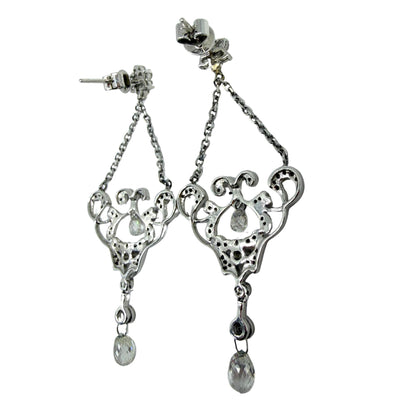 18K White Gold Briolette Diamond Chandelier Drop Earrings