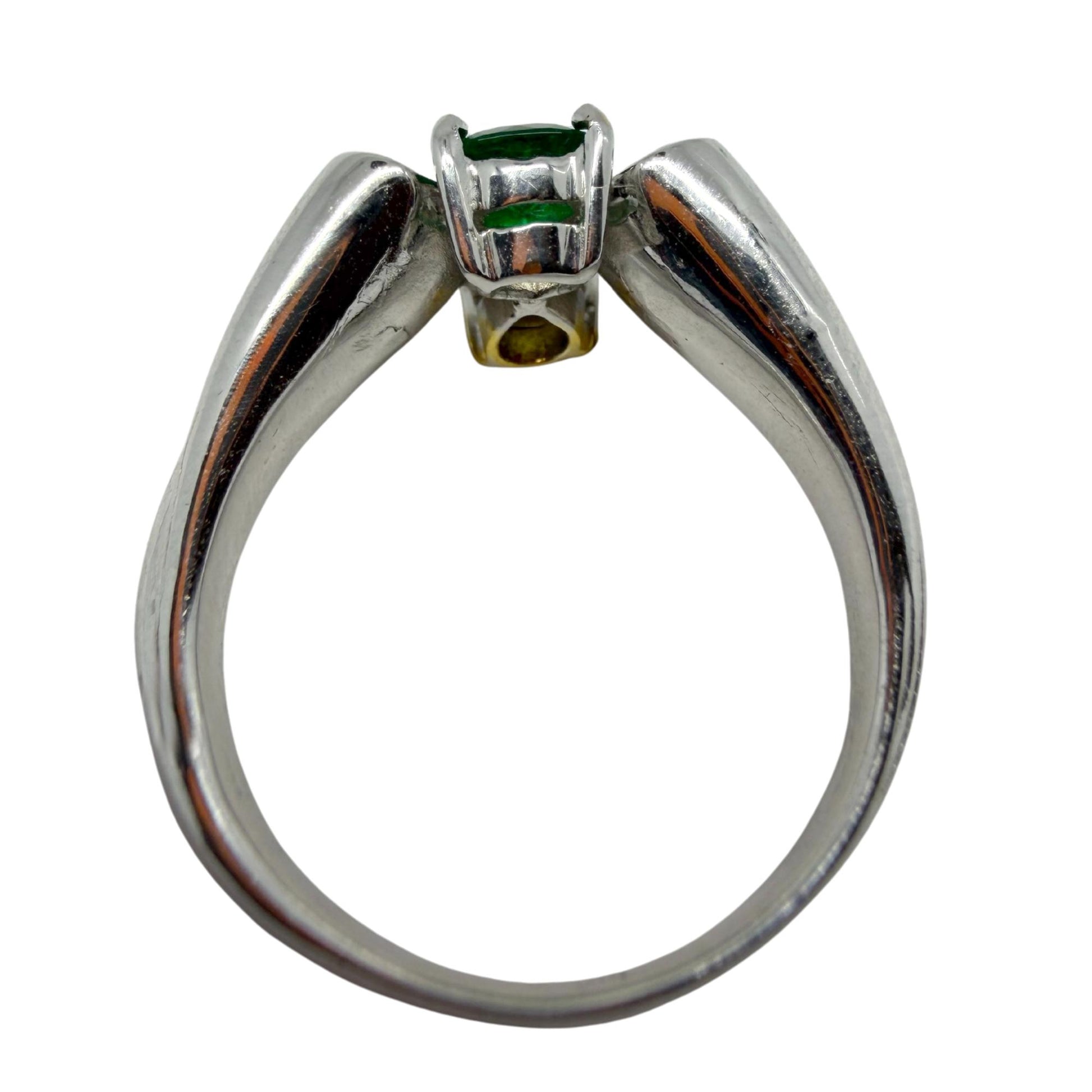 18k Pear Cut White and Yellow Diamond, and Emerald Butterfly Band Ring