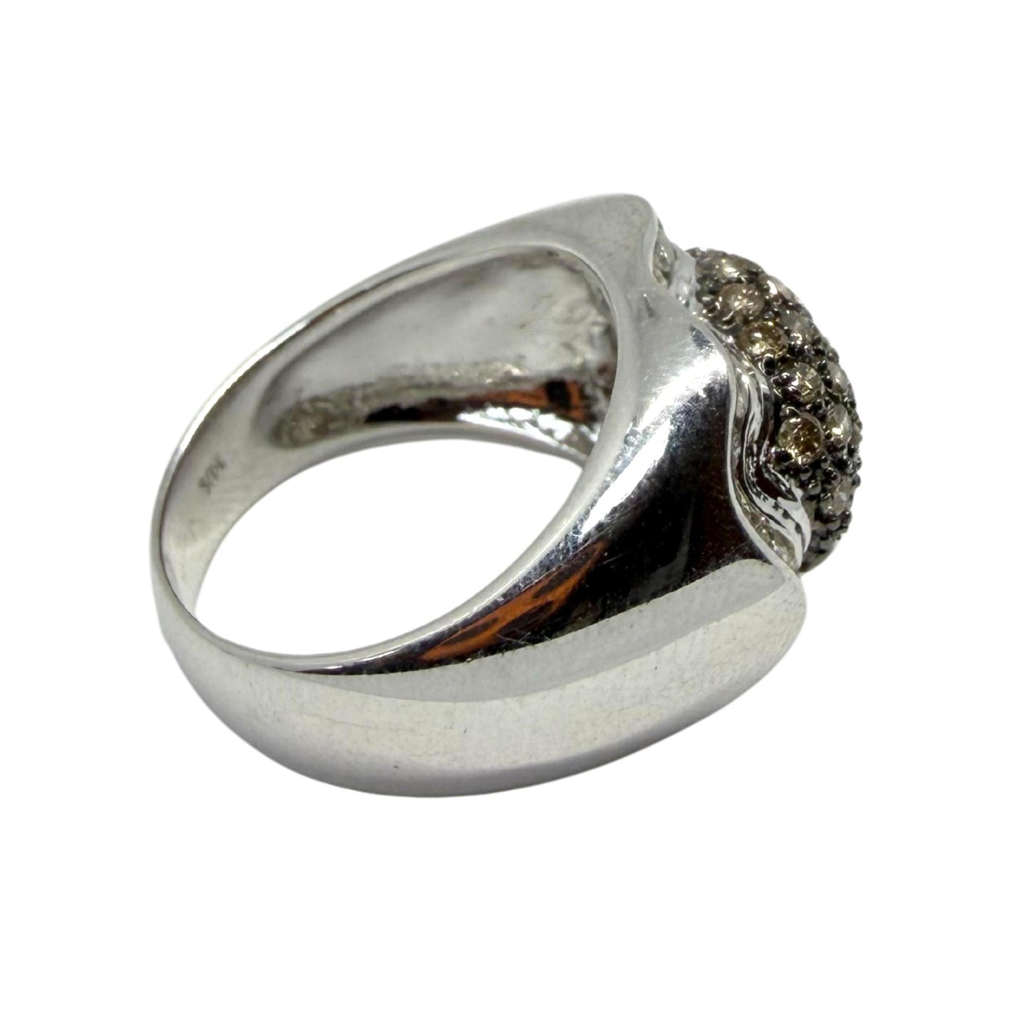 14K White Gold Brown and White Diamond Wide Band Dome Ring